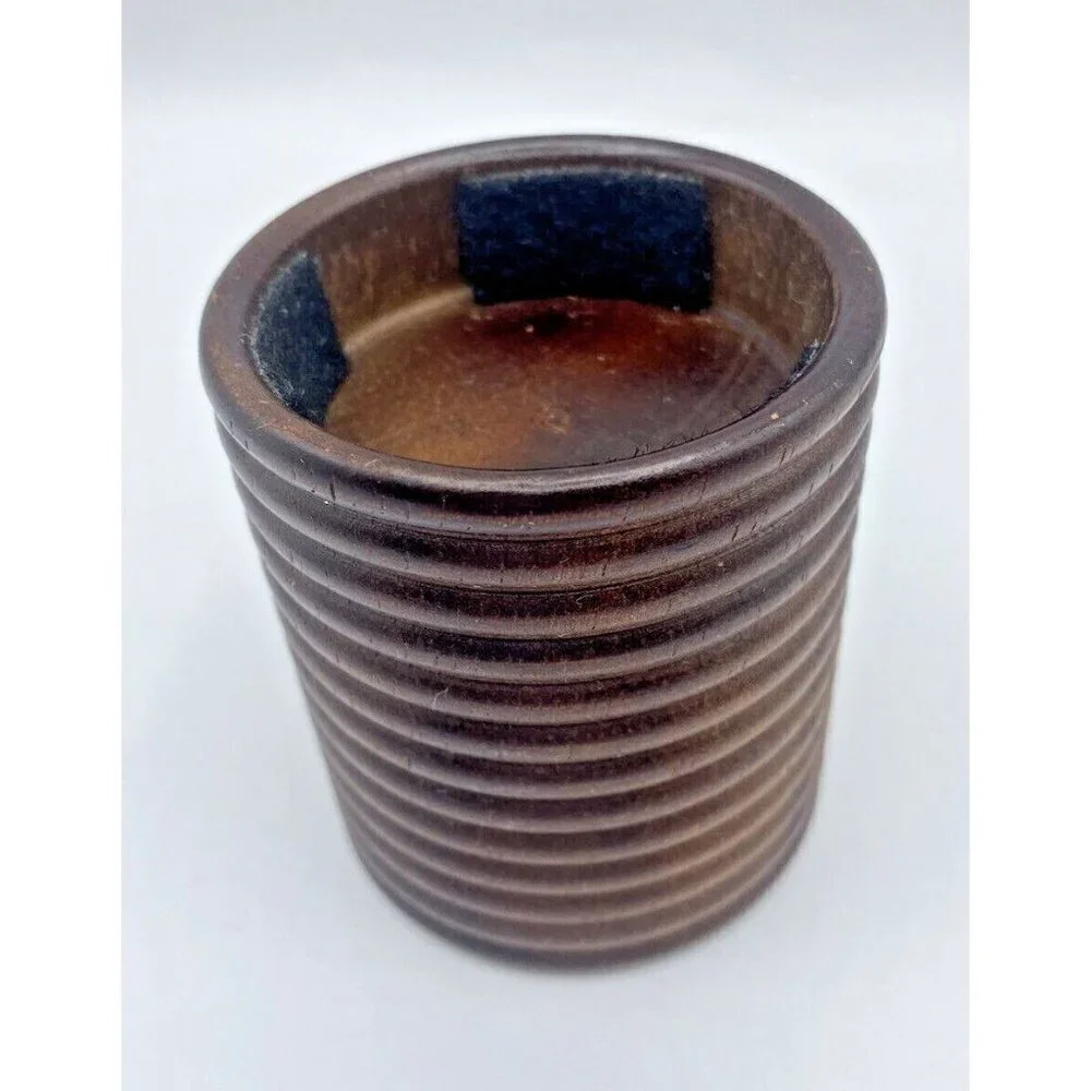 Pier 1 Candle Holder Round Wood Ribbed Elevated Brown Natural Rustic Circles
